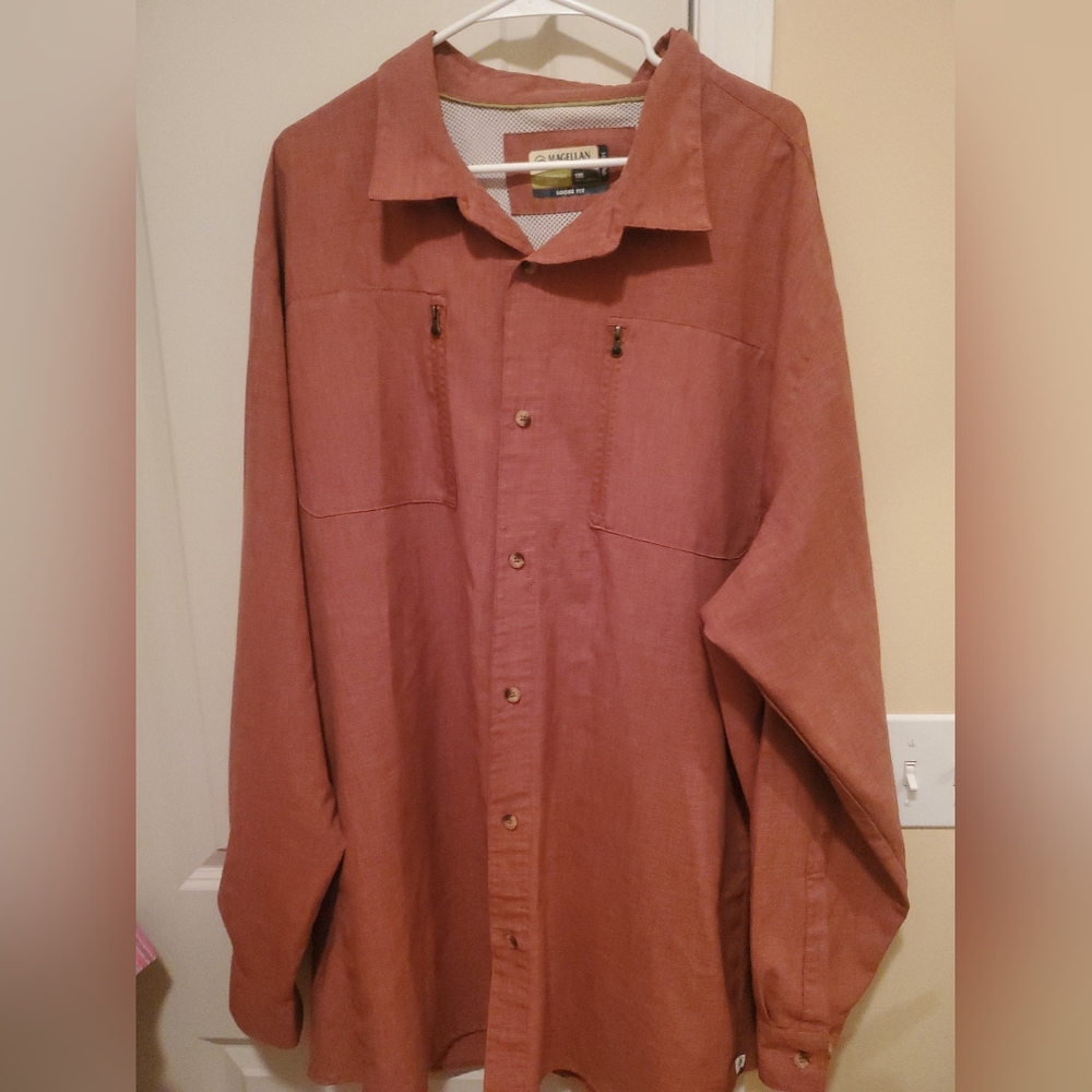 Magellan Button L/S Shirt Mens 3XL Burnt Orange Vented Relaxed Fishing